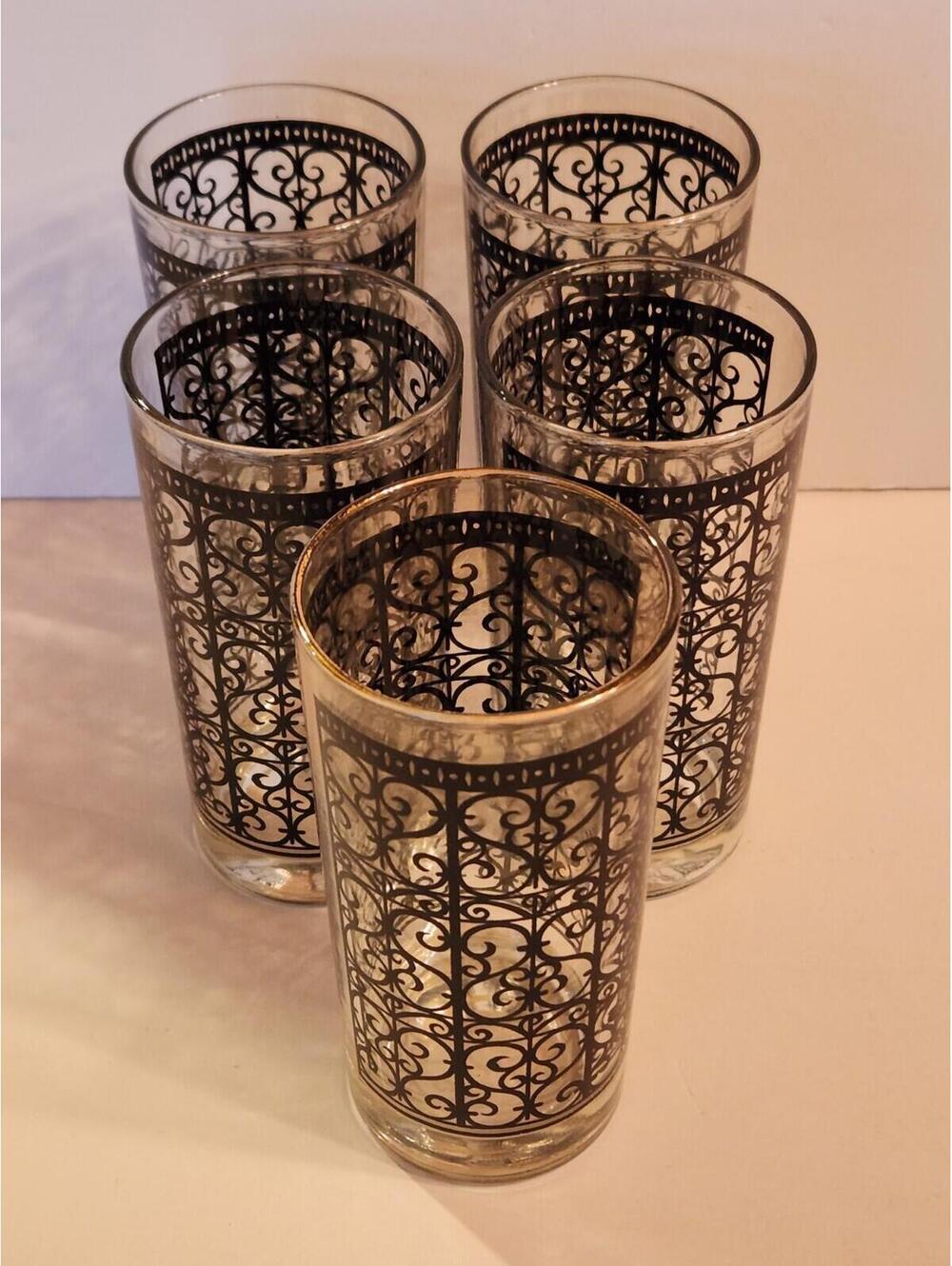 Vintage Libbey Madrid Glasses Black Scroll Juice Glass Set of 5